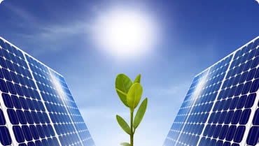 Two solar panels with green shoots indicting investment